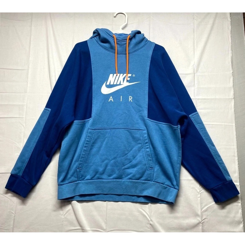 Nike Air Hoodie Mens Large Navy Blue Graphic Swoosh Cotton Drawstring Pullover